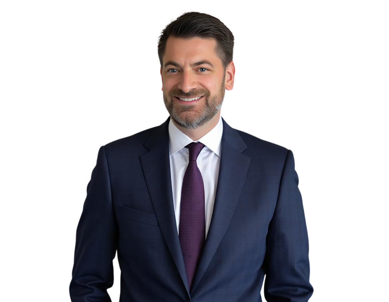 Allen Sattler, Constangy Cyber Team Vice Chair, smiling man in a dark navy suit with a white shirt and deep purple tie, posed against a transparent background. He has neatly styled dark hair and a short beard, projecting a professional and approachable de