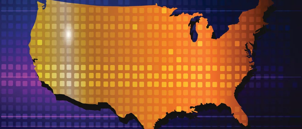 Abstract design modern technology with a Gold america map on purple blue abstract background. eps10 format vector drawing contains transparency effects.No mesh tool.