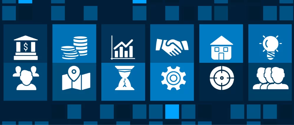 Benefits concept image with business icons and copyspace stock photo