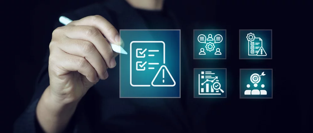 Risk management and assessment for business investment,businessman touching on risk management and assessment for business investment concept.