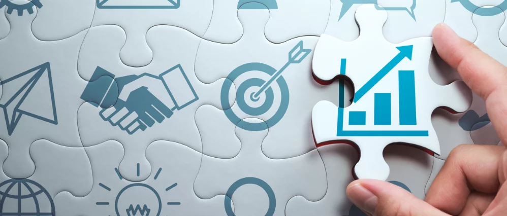 Connecting analytics jigsaw puzzle piece. Workforce audit concept