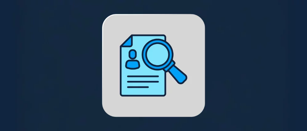 Filled outline Document, paper analysis magnifying glass icon isolated on blue background. Evidence symbol.