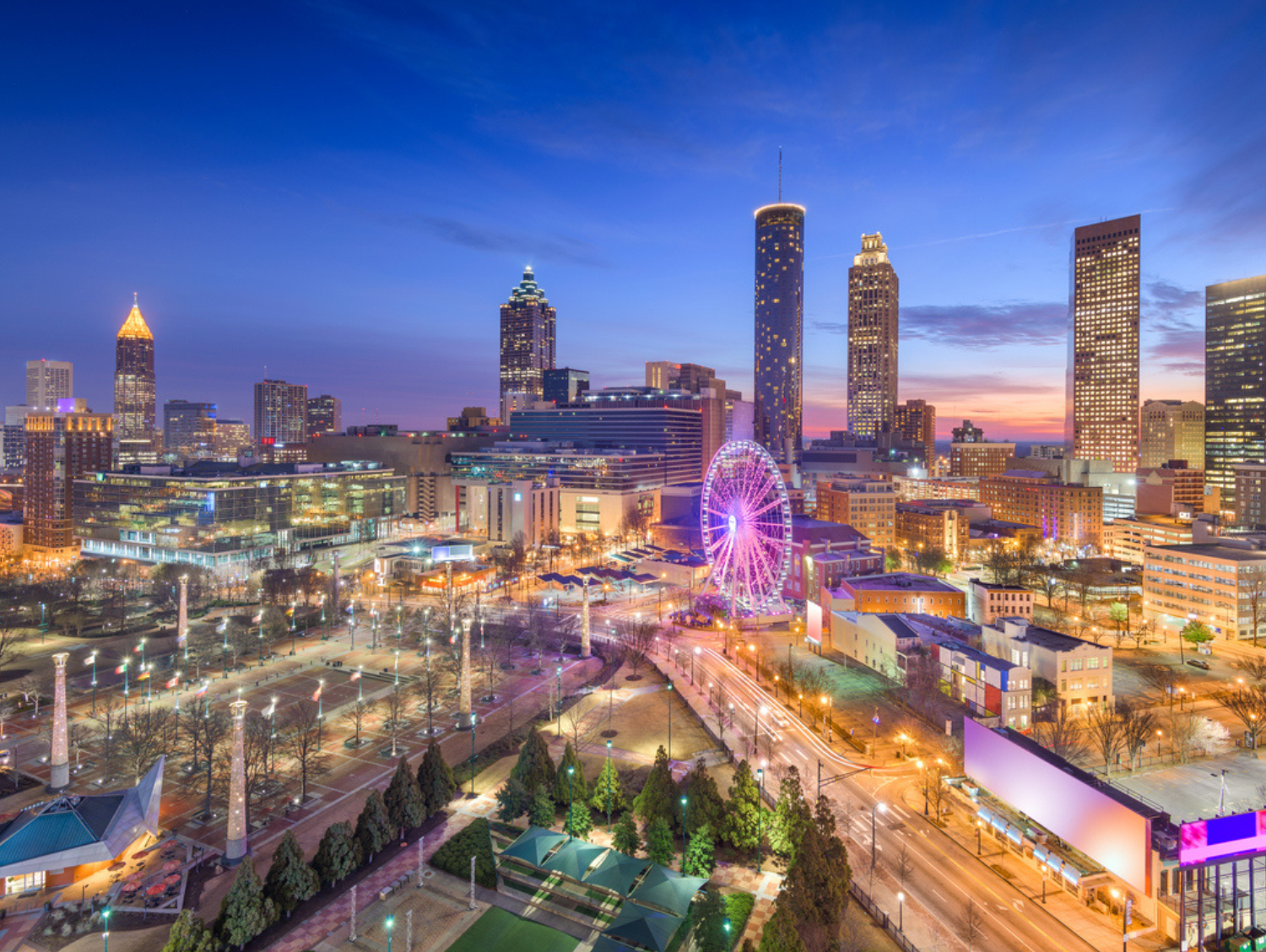 Atlanta, Georgia, USA downtown skyline at dawn.