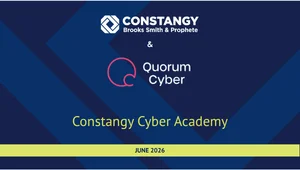 Constangy Brooks Smith and Prophete and Quorum Cyber logos above the title "Constangy Cyber Academy." A yellow banner at the bottom reads "JUNE 2026.