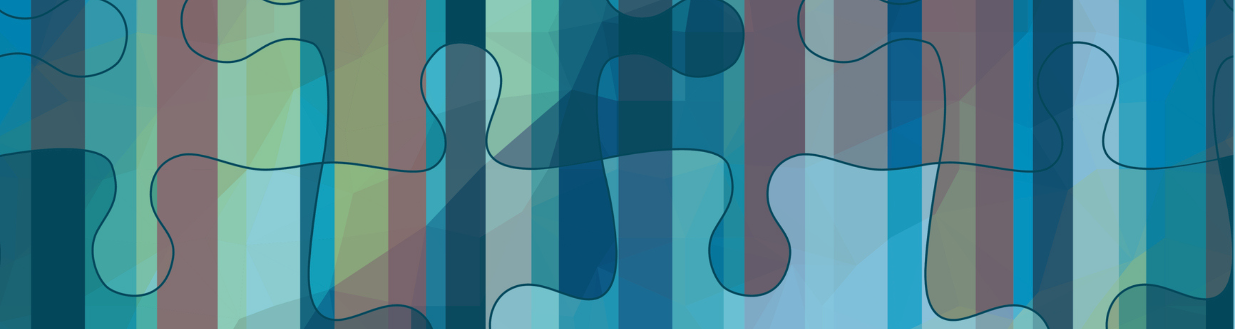 Striped puzzle pieces interlocking with a color background.